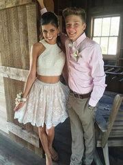 Bridelily A-Line Lace Halter Sleeveless Short/Mini With Pearls Dresses