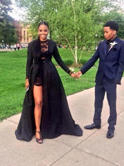 Bridelily A-Line Long Sleeves Jewel Floor-Length Lace Satin Dresses