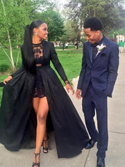 Bridelily A-Line Long Sleeves Jewel Floor-Length Lace Satin Dresses