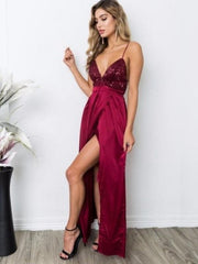 Bridelily A-Line Sleeveless Straps Floor-Length Sequin Chiffon Dresses