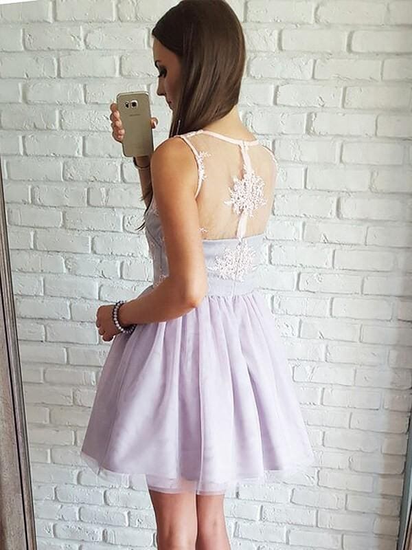 Bridelily A-Line Tulle Sleeveless Short/Mini With Lace Prom Dresses