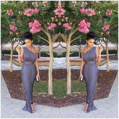 Bridelily Chiffon One Shoulder Long Bridesmaid Dresses Simple Ruffle Prom Dress Under 100