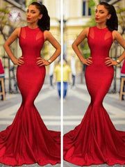 Bridelily Mermaid Sleeveless Jewel Court Train Satin Dresses