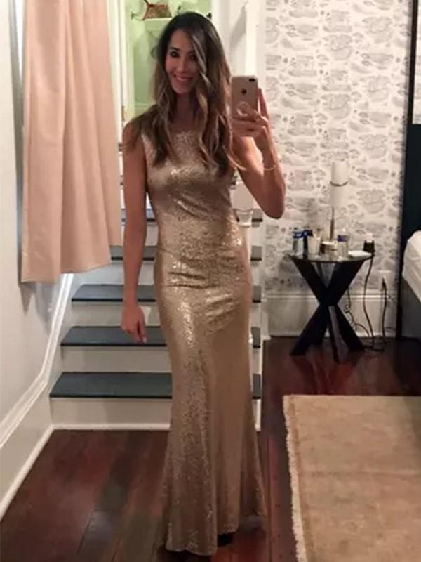 Bridelily Sheath Sleeveless Bateau Floor-Length Sequins Dresses