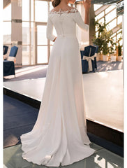 Aimishang Engagement Formal Wedding Dresses A-Line Off Shoulder 3/4 Length Sleeve Sweep / Brush Train Lace Bridal Gowns With Appliques Solid Color