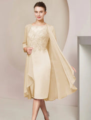 Aimishang Two Piece Sheath / Column Mother of the Bride Dress Formal Wedding Guest Elegant Scoop Neck Knee Length Chiffon Lace Half Sleeve Jacket Dresses with Appliques