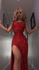 Burgundy Prom Dress Tight Long Leg Split Evening Gowns