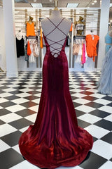 Burgundy Strapless Mermaid Evening Dress with Split Detail