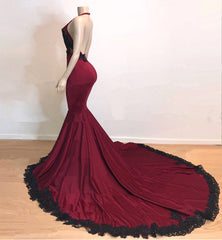 Burgundy V-Neck Halter Mermaid Evening Dress with Applique