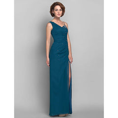 Sheath / Column Mother of the Bride Dress Furcal One Shoulder Floor Length Chiffon Sleeveless