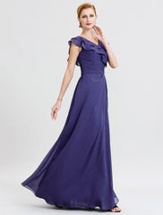 Aimishang A-Line Mother of the Bride Dress Formal Open Back Elegant V Neck Floor Length Chiffon Short Sleeve No with Sash / Ribbon Crystal Brooch