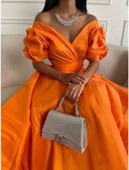 A-Line Evening Gown Elegant Dress Formal Prom Floor Length 3/4 Length Sleeve Sweetheart Satin with Ruched