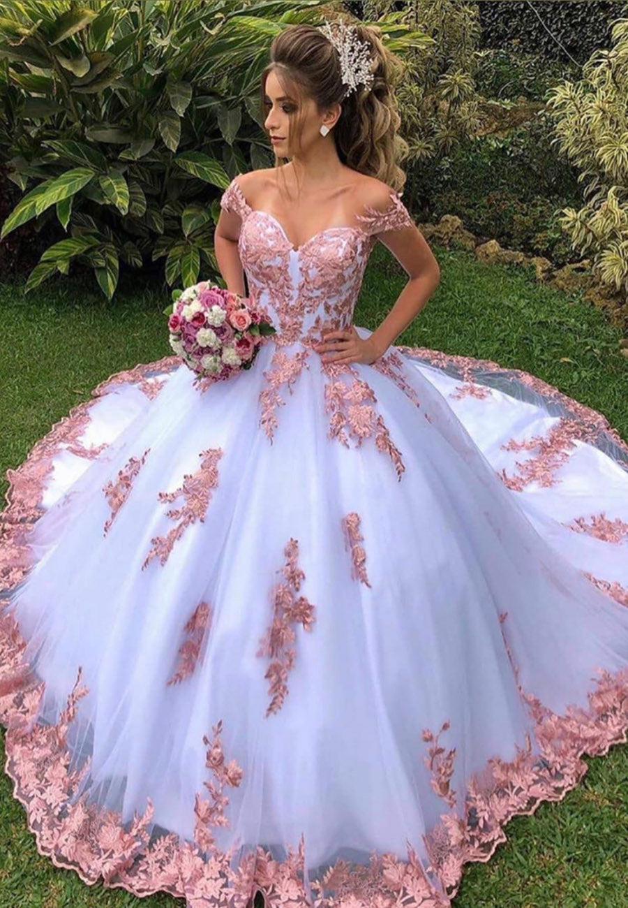 A-Line Off the Shoulder Long Prom Dresses, White Evening Gown