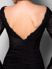 Mother of the Bride Dress Beautiful Back Lace Jersey Long Sleeve with Lace Ruched Beading