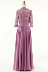 Grape colored chiffon lace long bridal mother dress