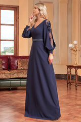 A-Line Long Sleeves Mother of the Bride Dress with Beading