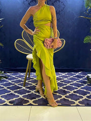 Sheath/Column One-Shoulder Floor-Length Prom Dresses Pure Color Sexy