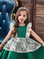Cap Sleeve Jewel Neck Ball Gown Dress with Bow and Color Block for Flower Girls