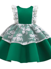 Cap Sleeve Jewel Neck Ball Gown Dress with Bow and Color Block for Flower Girls
