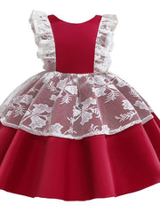 Cap Sleeve Jewel Neck Ball Gown Dress with Bow and Color Block for Flower Girls