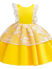 Cap Sleeve Jewel Neck Ball Gown Dress with Bow and Color Block for Flower Girls