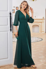 A-line Long Sleeves V-neck Mother of Bride Dress