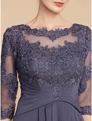 Aimishang A-Line Mother of the Bride Dress Wedding Guest Elegant Scoop Neck Ankle Length Chiffon Lace 3/4 Length Sleeve with Ruching Solid Color