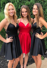 A-Line Satin Short Prom Dresses, Simple Party Dresses