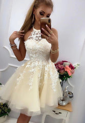 Champagne Lace Short Prom Dresses, A-Line Homecoming Dresses