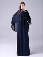 A-Line Mother of the Bride Dress Elegant Sweet Jewel Neck Floor Length Chiffon Sleeveless with Crystals