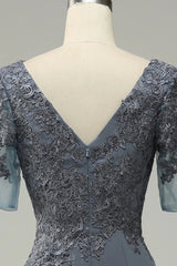 Grey satin decal bridal mother dress