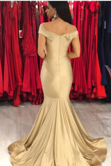 Champagne Off Shoulder Mermaid Ruffles Prom Dress