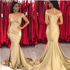 Champagne Off Shoulder Mermaid Ruffles Prom Dress