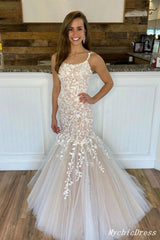 2024 Long Lace Mermaid Prom Dresses Champagne Evening Gown
