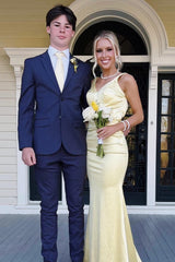 Charming Mermaid Satin Long V Neck Prom Dresses Party Dresses