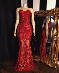 Charming Red Sweetheart Sheath Sequins Floor-Length Prom Dress
