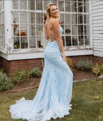 Charming Spaghetti-Straps Appliques Mermaid Long Evening Dress