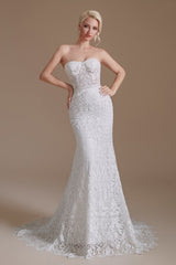 Charming Sweetheart Lace Long Mermaid Wedding Dress With Detachable Sleeves