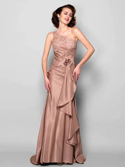 Mermaid / Trumpet Mother of the Bride Dress Floral One Shoulder Sweep / Brush Train Lace Taffeta Sleeveless with Flower