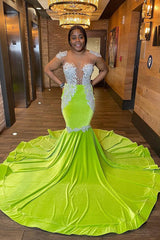Chic Green Sleeveless Open Back Mermaid Prom Dress with Beading