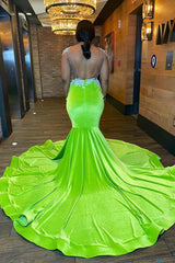 Chic Green Sleeveless Open Back Mermaid Prom Dress with Beading
