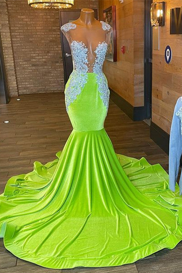 Chic Green Sleeveless Open Back Mermaid Prom Dress with Beading