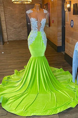 Chic Green Sleeveless Open Back Mermaid Prom Dress with Beading