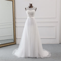 Chic Long Wedding Dress with Lace Appliques