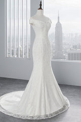 Chic Off-the-Shoulder Long Mermaid Wedding Dress with Lace