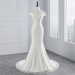 Chic Off-the-Shoulder Long Mermaid Wedding Dress with Lace