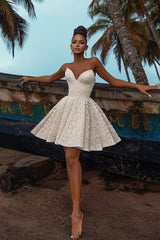 Chic Short A-line Off the shoulder Lace Wedding Dress