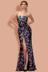 Chic Strapless Sequin Multi Color Mermaid Evening Party Dress