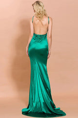 Chic V-Neck Backless Mermaid Long Evening Prom Dress With Spaghetti-Straps