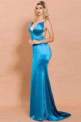Chic V-Neck Backless Mermaid Long Evening Prom Dress With Spaghetti-Straps